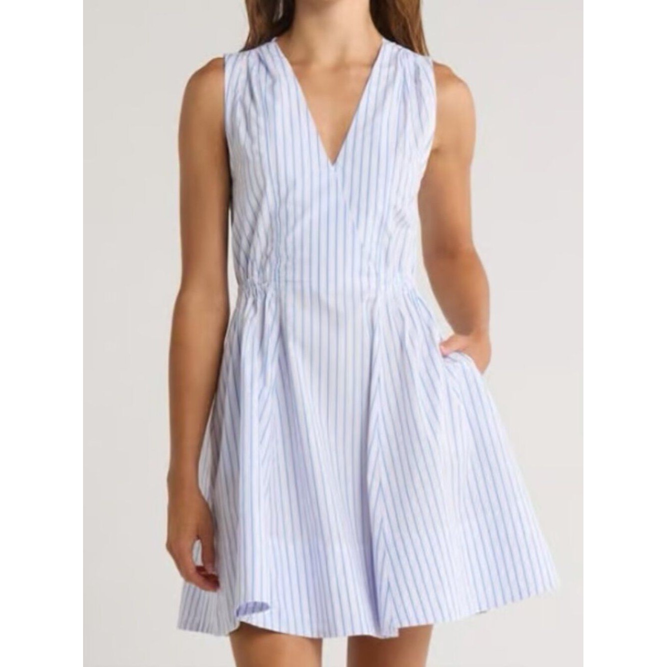 Derek Lam 10 Crosby Tia Mini Utility Dress Benibana Blue Multi Stripes Size 4